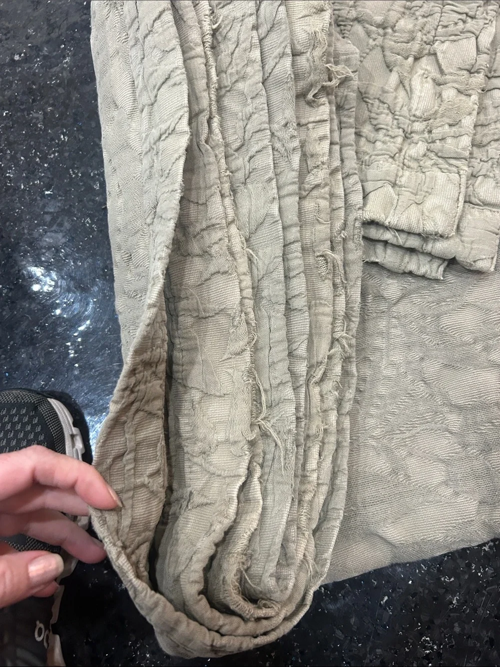 Restoration Hardware Quilted Belgian Linen Distressed Euro Cal King Green/Gray